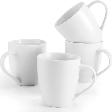 White Coffee Mugs Set of 4, 16 Ounce Mug with Handles, Ceramic Coffee Cups, Porcelain Mugs Sets, Large Coffee Mugs for Coffee, Tea, Hot Cocoa, Milk, Microwave and Dishwasher Safe