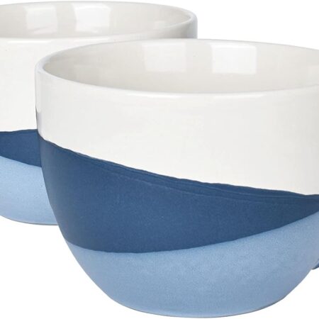 Large  Coffee Latte Mug Set of 2, Jumbo Soup Mugs for Office and Home, 18 Oz, Dishwasher and Microwave Safe, Geometry Style (Blue, 2)