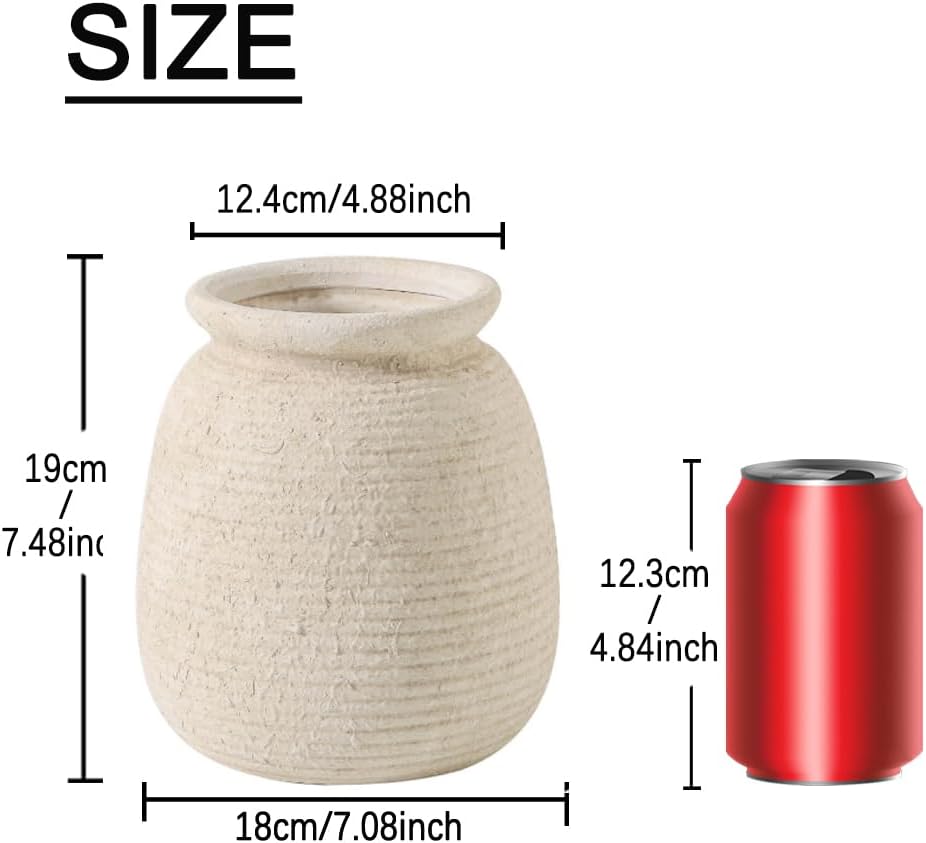 Ceramic Rustic Farmhouse Vase, 7.48 Inch Pampas Vase Decorative Pottery Flower Vase Vase for Home Decor Shelf Decor Bookshelf Mantle Entryway Living Room Table Decor - Image 2