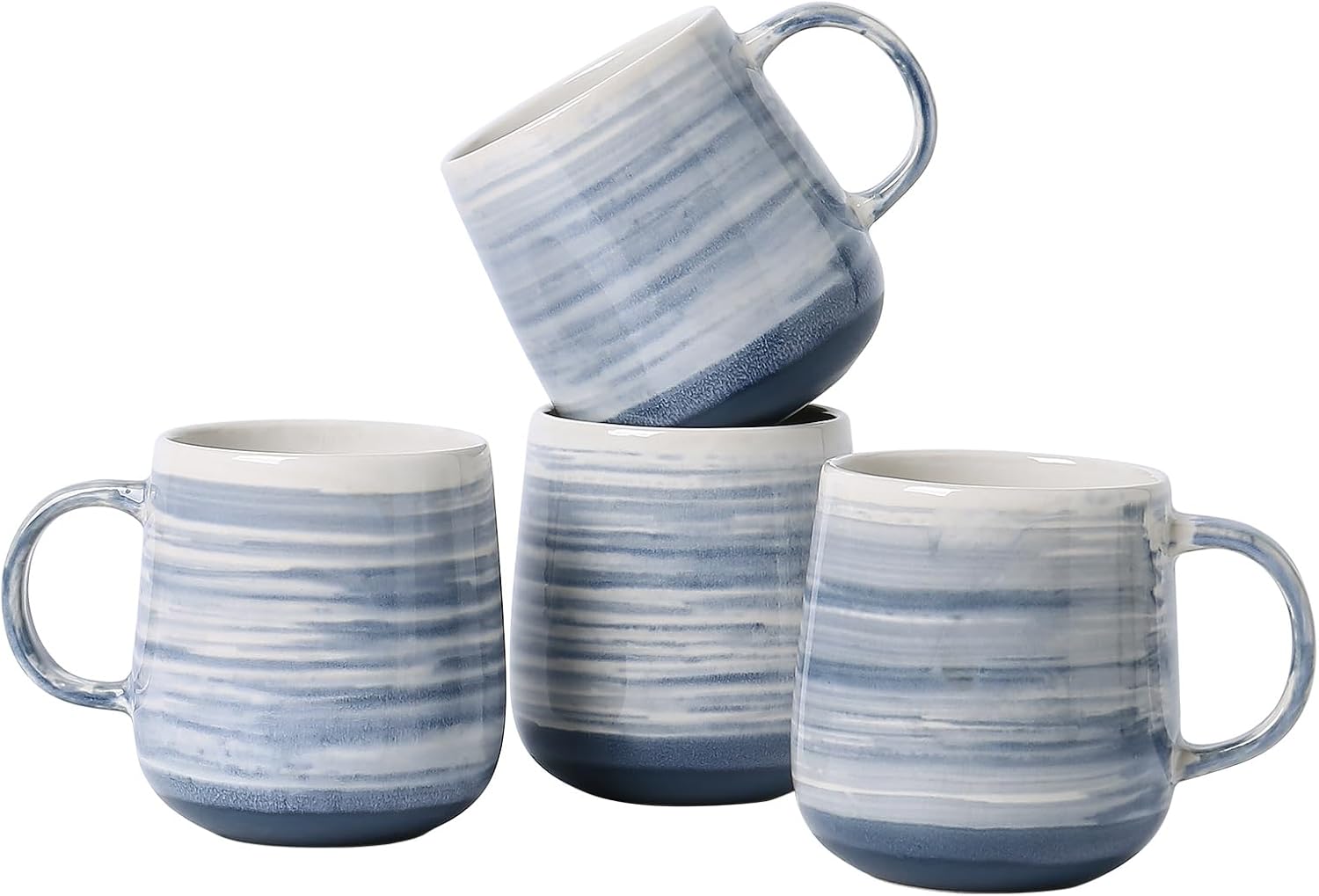 Coffee Mugs, Set of 4 Ceramic Mugs with Blue and White Gradient Stripes, 12oz Modern Cups with Comfortable Handle - Dishwasher & Microwave Safe, Design for Home, Office, Daily Use