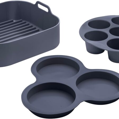 Air Fryer Accessories Set - 3 Piece Silicone, Liner, Egg Bite Cooker, 7-Hole Cupcake Mold, BPA-Free, Nonstick, Heat Resistant 445°F, Dishwasher Safe, Food Grade
