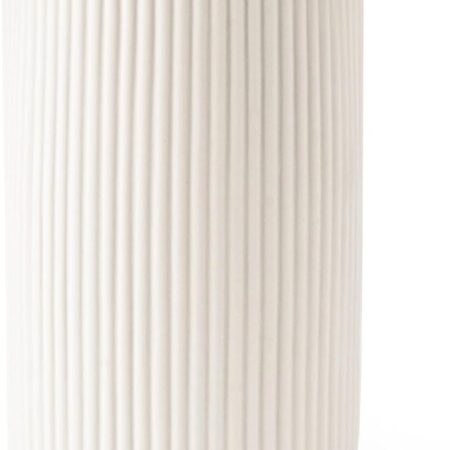 White Ceramic Vase for Flowers, 8 INCH Flower Vase Modern White Vase Home Decor, Small Vase, Ribbed Textured Vase for Pampas Grass Decorative Vase, for Farmhouse Coffee Table Bookshelf Home Living