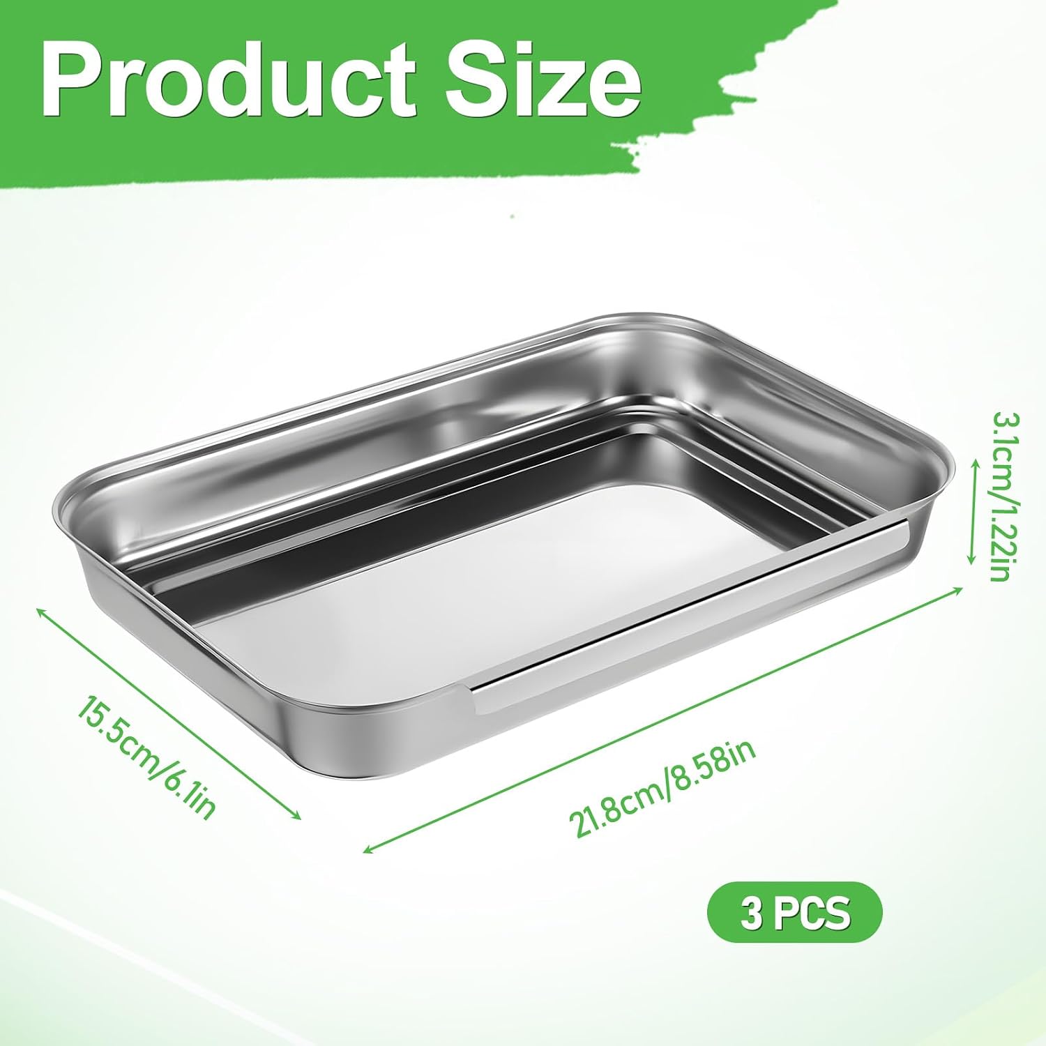 Set of 3 Breading Pans Large Breading Trays Stainless Steel Breading Set for Marinating Meat, Chicken, Fish, Food Prep Trays, Oven Safe - Image 2