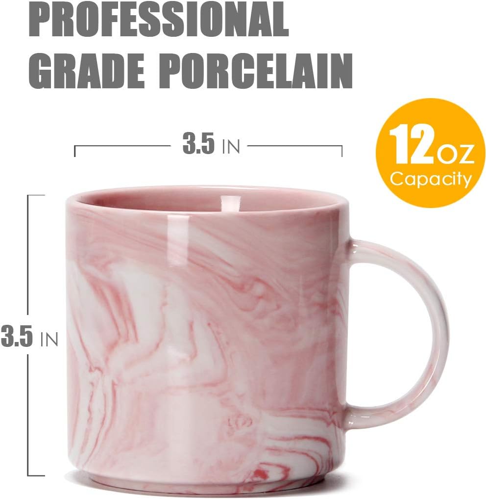 12 oz Stackable Coffee Mugs for Office, Novelty Marble Ceramic Tea Cups for Boy Girl lover Women Men, Set of 4, Pink - Image 2