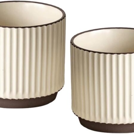 Stackable Coffee Mugs Set, Ceramic Espresso Cups for Au Lait, Cappuccino,Latte,Cafe,Mocha,Tea, Embossment Cups Suit For Housewarming Wedding- 8 oz, Set of 2,Beige&Brown