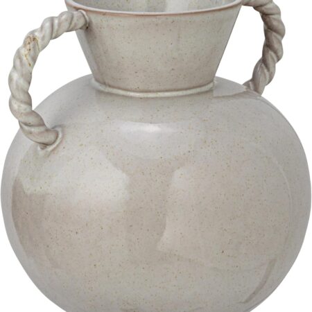 9.25 Inches Stoneware Vase with Twisted Handles and Reactive Glaze, Cream Color