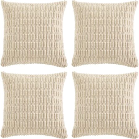 Cream Corduroy Decorative Throw Pillow Set (4-Piece)