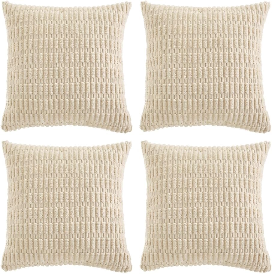 Cream Corduroy Decorative Throw Pillow Set (4-Piece)