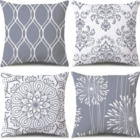 Minimalist Grey & White Square Decorative Throw Pillow Set (4-Piece)