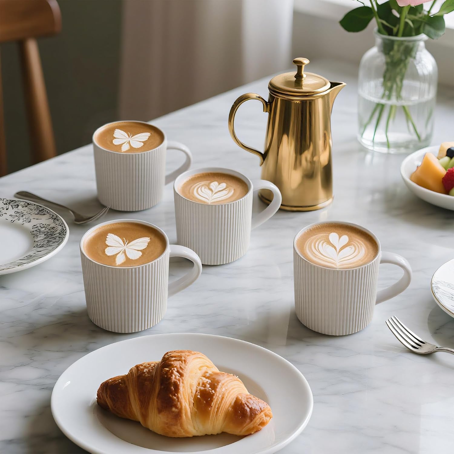 Matte White Coffee Mugs Set of 4, 12 Ounce Mug with Handles, Ceramic Catering Coffee Cups, Porcelain Mugs Sets for Coffee, Tea, Hot Cocoa, Milk, Microwave and Dishwasher Safe - Image 2