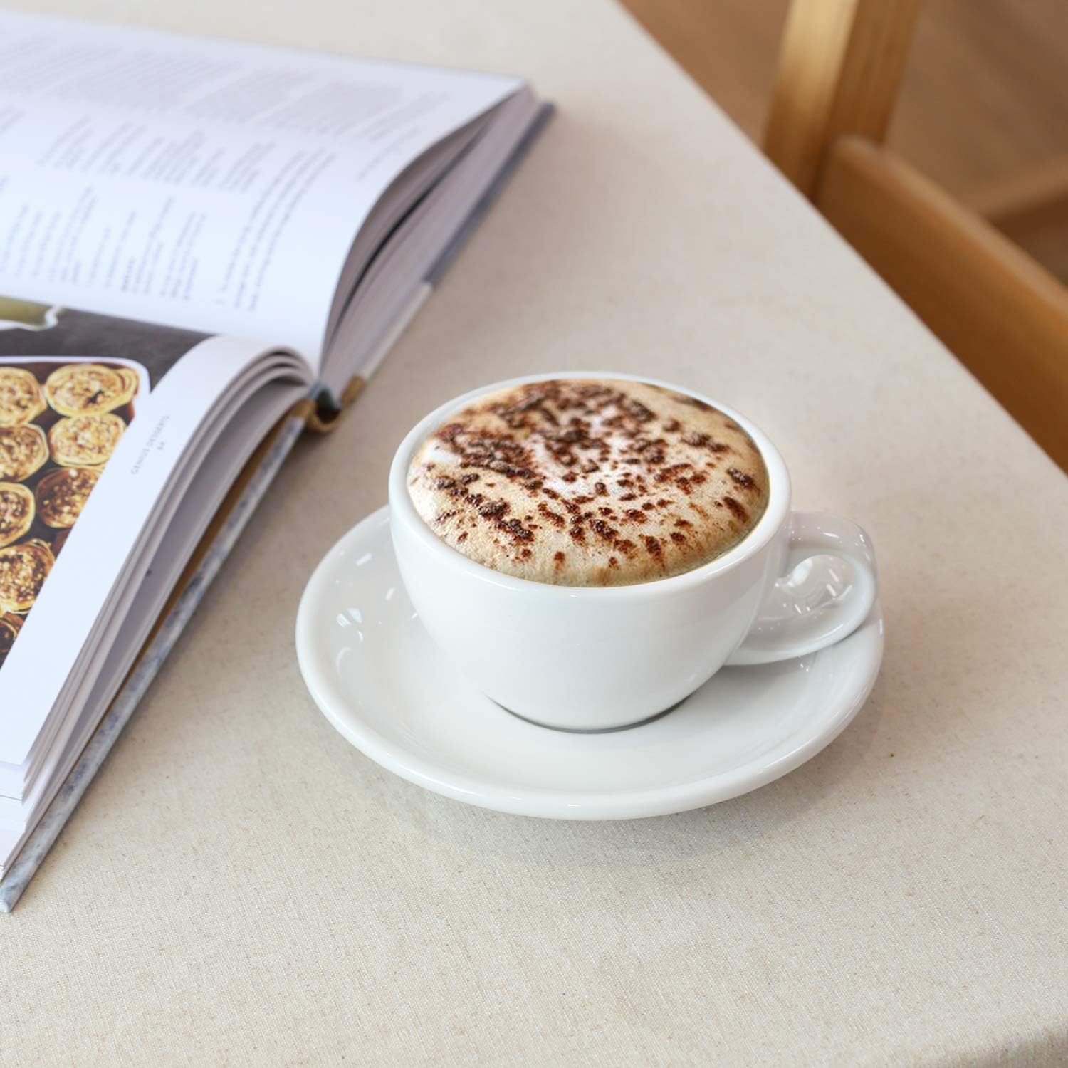 Cappuccino Cups with Saucers 6 oz, Set of 4 Ceramic Coffee Cup and Saucer Set for Latte, Au Lait, Flat White, Mocha, Tea, Embossed Coffee Cups, White - Image 2