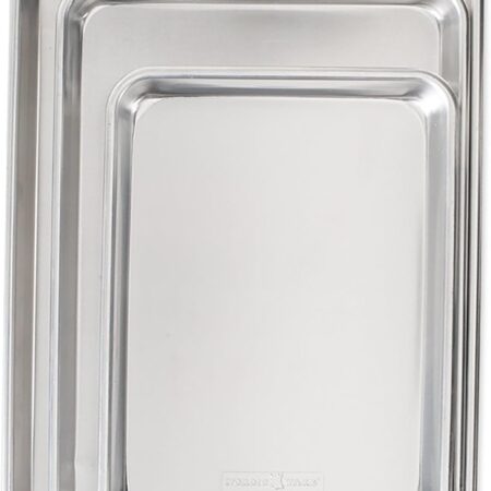 3 Piece Set - Aluminum Commercial Quality Sheet Pan for Baking or Roasting, Encapsulated Galvanized Steel Rim Prevents Warping; Half Sheet, Jelly Roll and Quarter Sheet