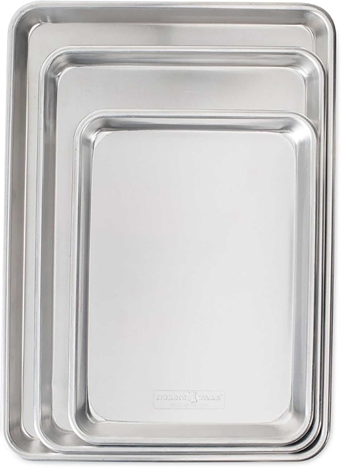 3 Piece Set - Aluminum Commercial Quality Sheet Pan for Baking or Roasting, Encapsulated Galvanized Steel Rim Prevents Warping; Half Sheet, Jelly Roll and Quarter Sheet