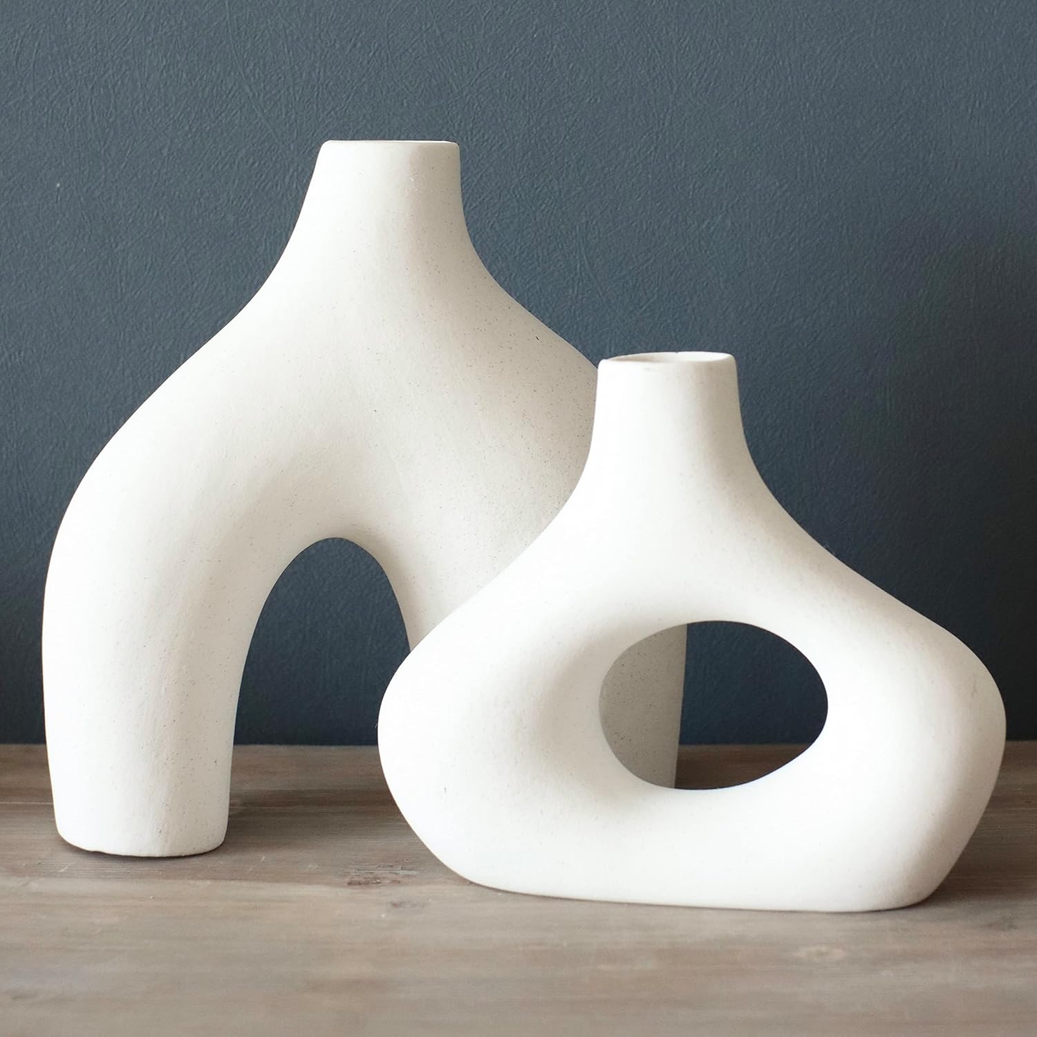 Donut Vase, Set of 2 - Minimalist Nordic, White Ceramic Hollow Donut Vase Decor | Table Centerpiece, Olive Plant, Wedding, Living Room, Bookshelf, Office, Modern Home, Entryway, Console - Image 2
