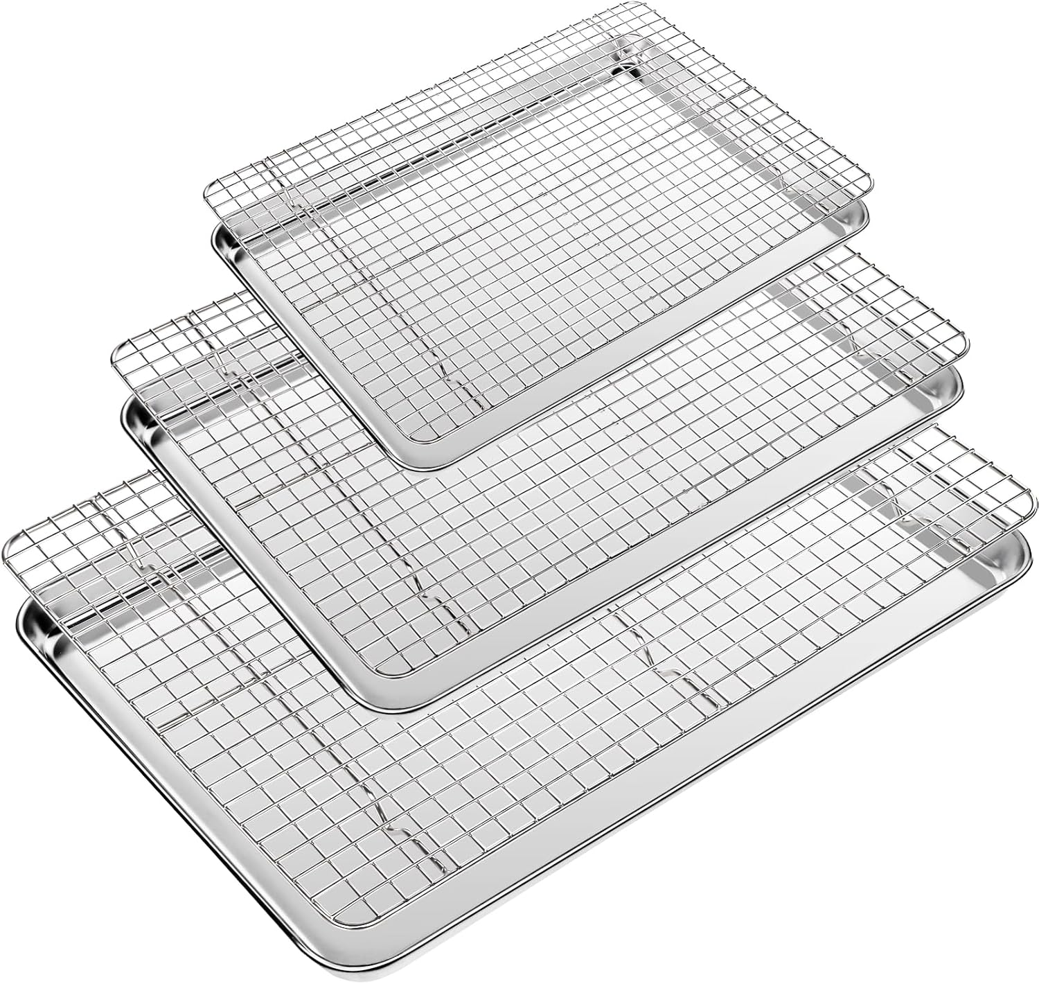 Baking Sheet with Wire Rack Set of 6 (3 Cookie Sheets for baking + 3 Cooking Racks), Stainless Steel Stainless Steel Baking Pans Set with Cooling Rack - Heavy Duty & Dishwasher Safe
