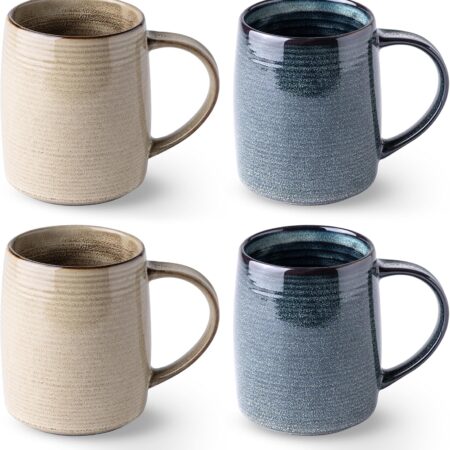 Large Coffee Mugs Set of 4, 18oz Handmade Ceramic Coffee Mugs Set with Gradient color for Latte/Tea/Beer/Hot Cocoa, Dishwasher & Microwave Safe, Multi-Color