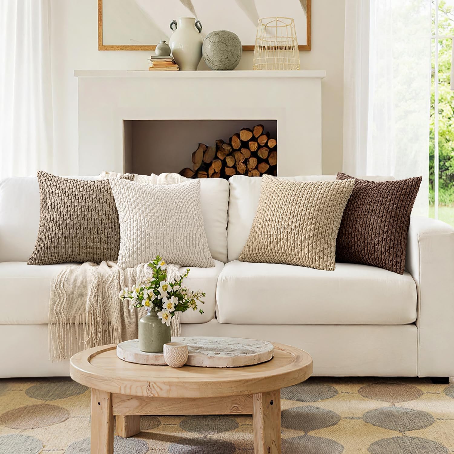 Striped Corduroy Decorative Throw Pillow Set (4-Piece) - Image 2