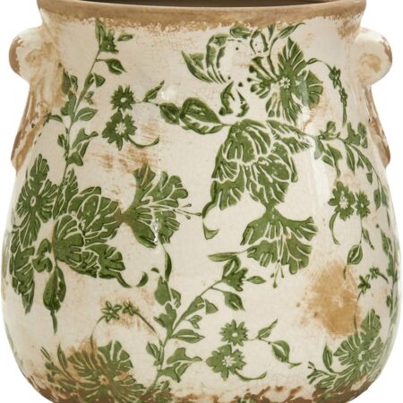 6.5in. Tuscan Ceramic Green Scroll Planter