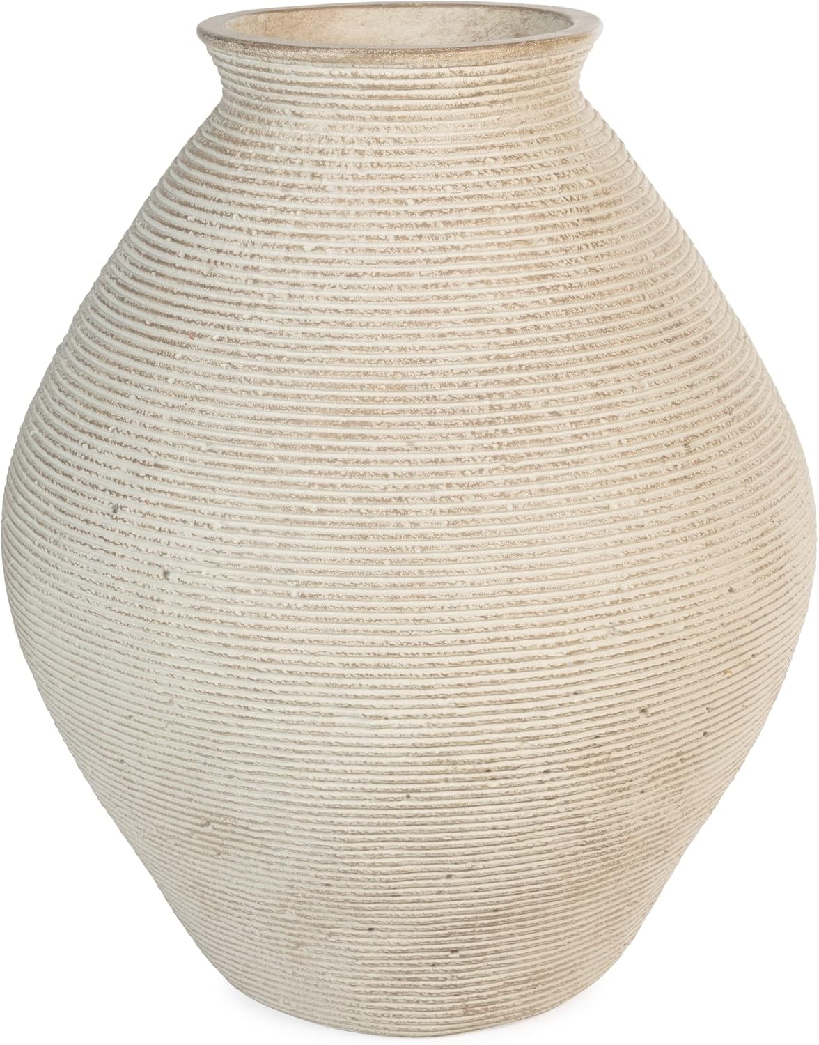 12" Modern Distressed Polyresin Vase, Antique Tan - Image 2