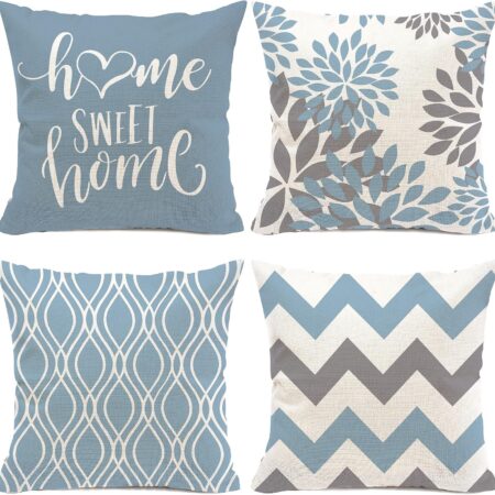 Aqua Hexagonal Geometric Decorative Throw Pillow Set (4-Piece)