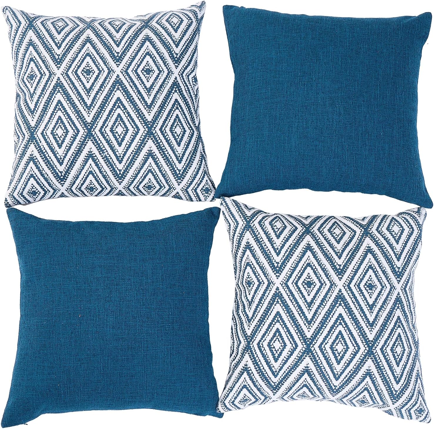 Navy Blue Linen Decorative Throw Pillow Set (4-Piece) - Image 2