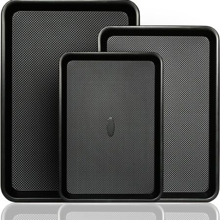 Large Baking Sheet Set of 3,  Cookie Sheets For Baking Non Toxic with Diamond Non Stick Base, PFAS/PTFE/PFOA-Free, Half/Quarter/Jelly Roll Pans, 0.8mm Thick Heavy Duty Cookie Tray, Black